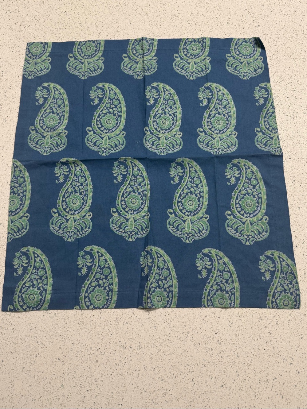 Pottery Barn Blue Cotton Paisley Napkin with Green Motifs Set of 5  L2
